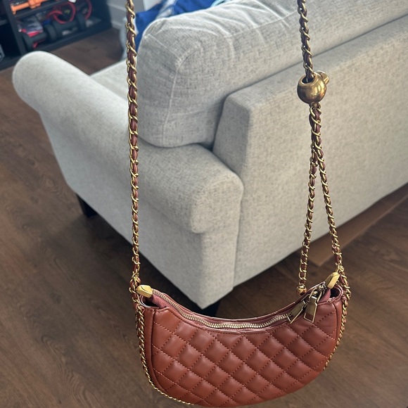 Quilted Brown Adjustable Chain Shoulder Crossbody Bag - Picture 6 of 6